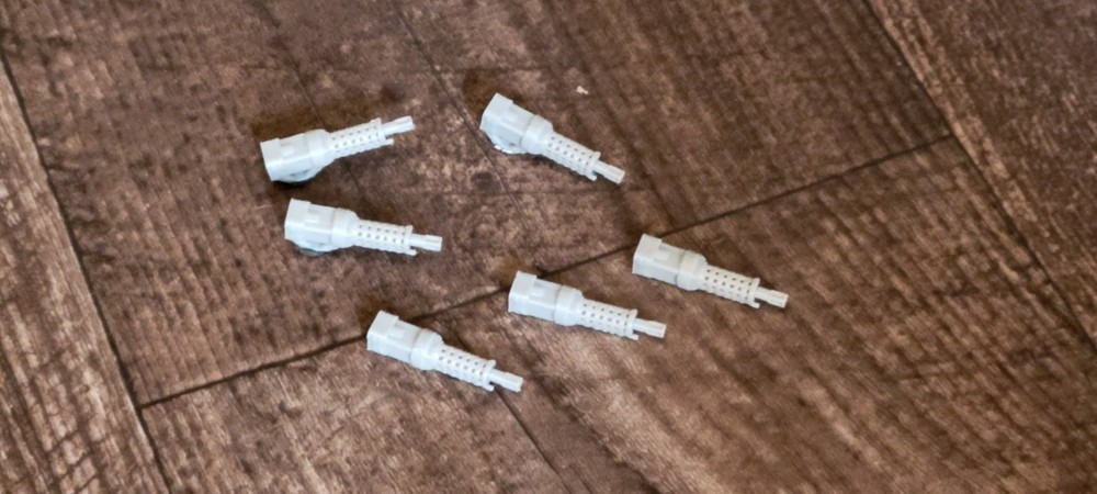 30 Cal Rooftop Guns, 6 Items 3d printed gray ready for paint.