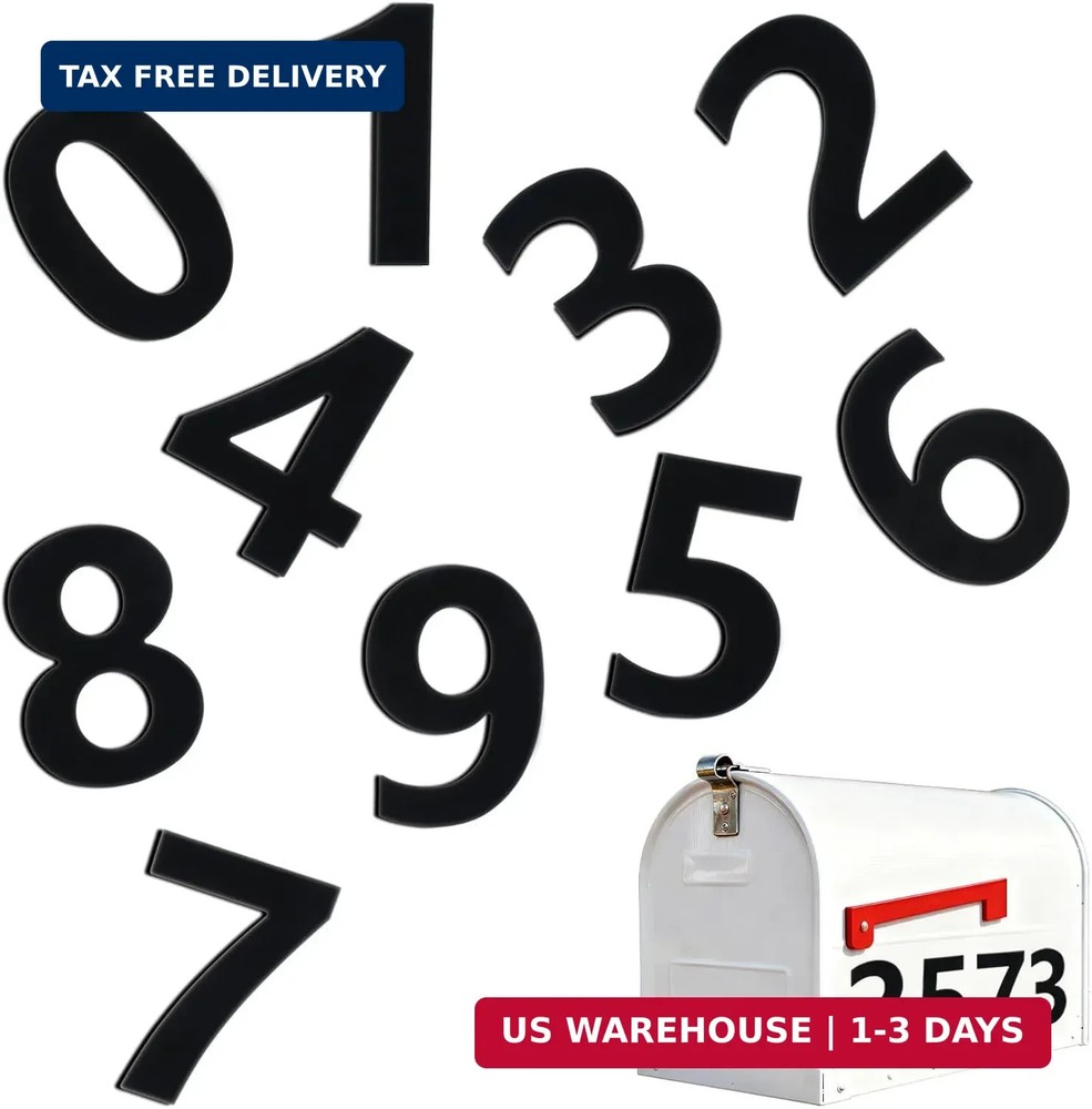 4" Magnetic Mailbox Numbers 0-9 Black Reusable Address Set