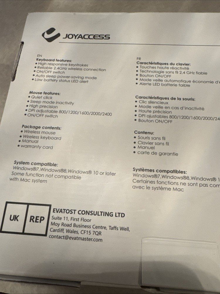 Wireless Keyboard and Mouse Set JOYACCESS USB Slim Wireless - NEW