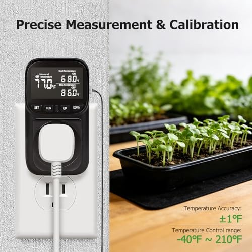 Reptile Thermostat Temperature Controller, Digital Timer Dimming Outlet Black