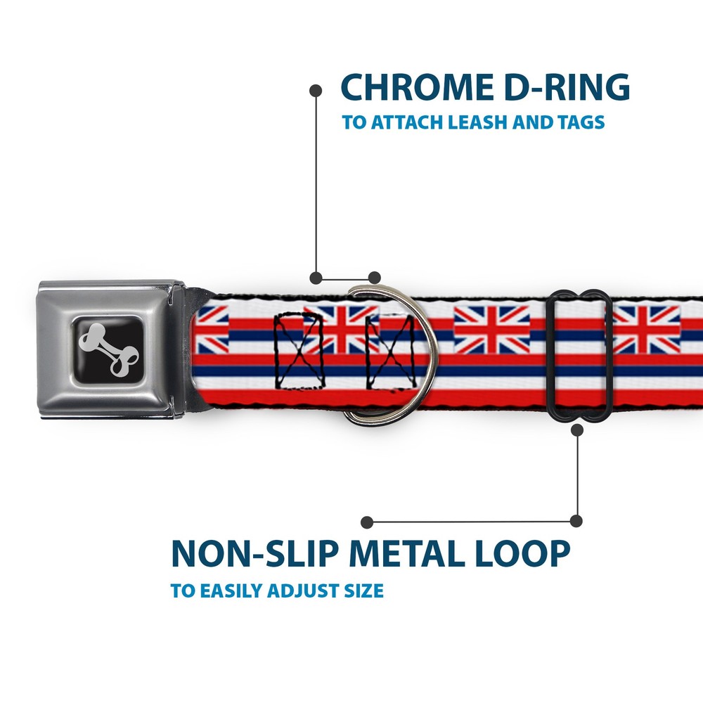 Dog Collar Bone Hawaii Flag Continuous Repeat Small 9.5-13"