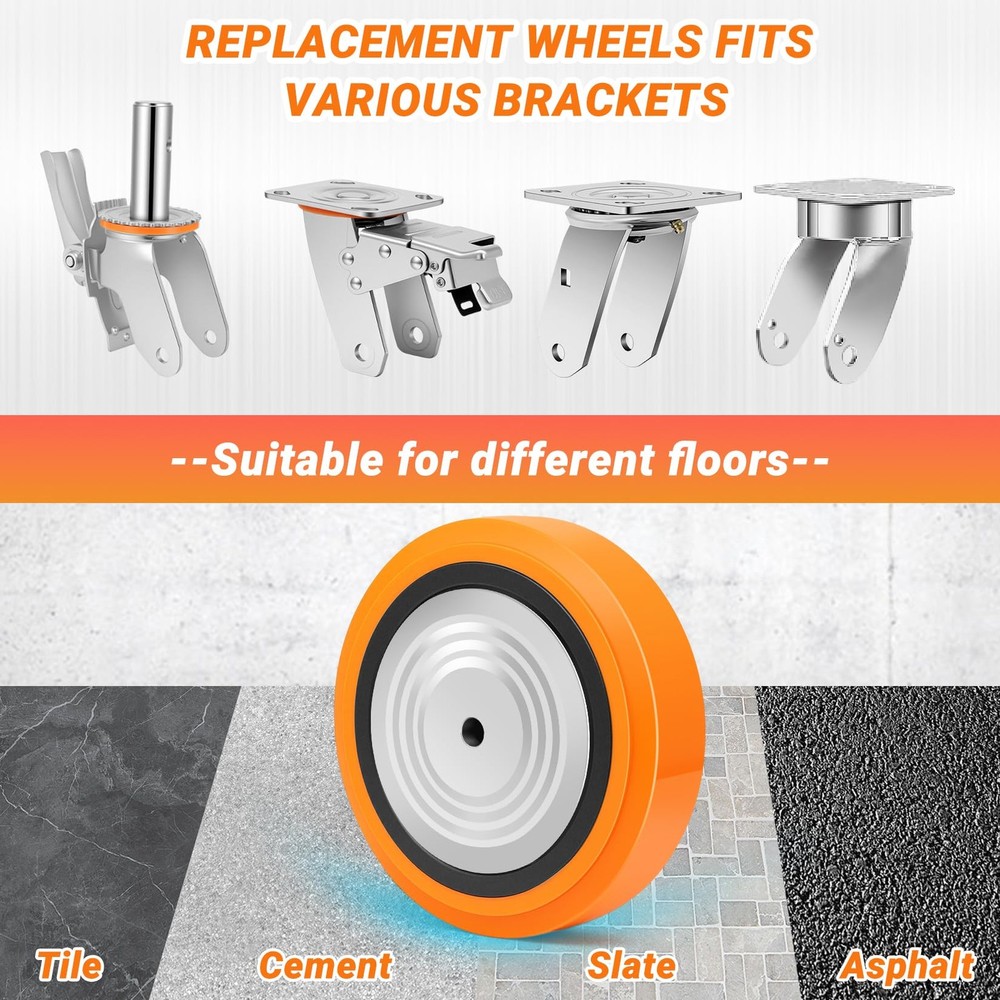 8'' x 2'' Inch Replacement Wheels, 1/2'' Bore Polyurethane on Polyolefin Core...