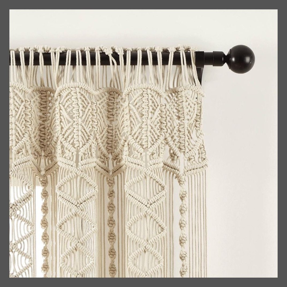84"x40" Boho Macrame Sheer Window Curtain Panel Neutral - Lush Décor
