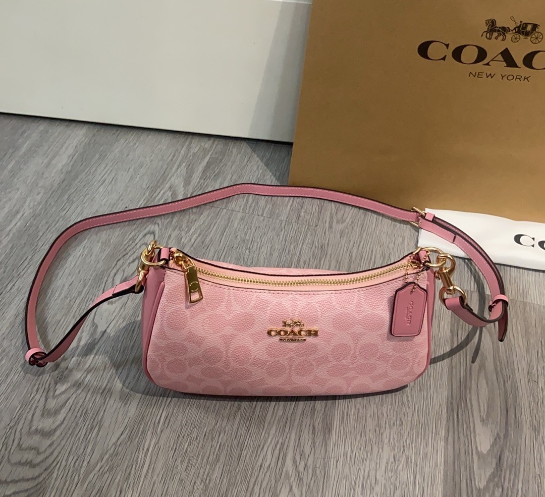 Teri Shoulder Bag In Signature Canvas CV933 Dusty Pink L:9.5xH:6.0xW: 3.0"