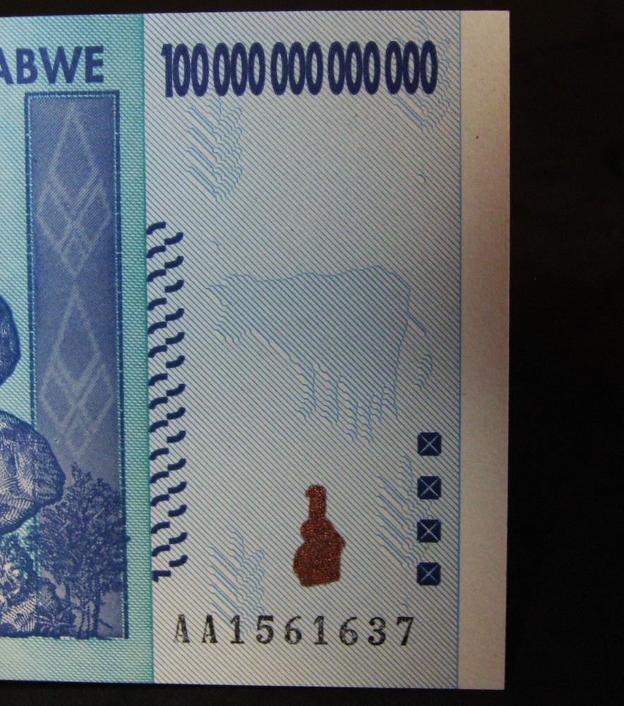 Authentic ZIMBABWE 100 Trillion Dollar Note 2008 AA Uncirculated A+ Condi
