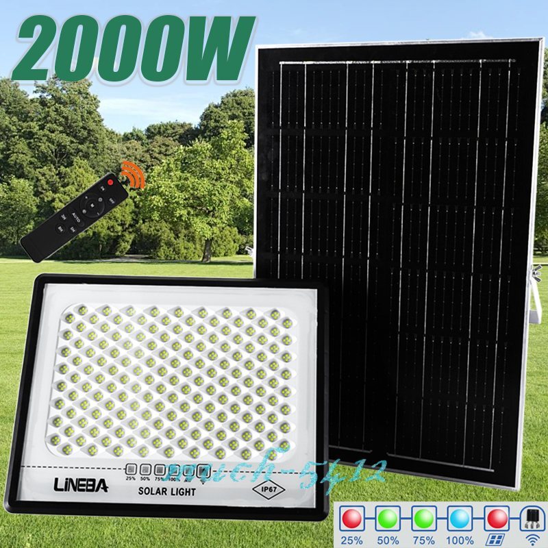 LED Solar Floodlight Panel Street Lights Outdoor Waterproof Remote Control 2000W