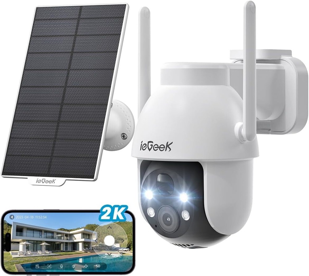 ieGeek Wireless Outdoor Solar Security Camera 360° PTZ Battery WiFi CCTV System