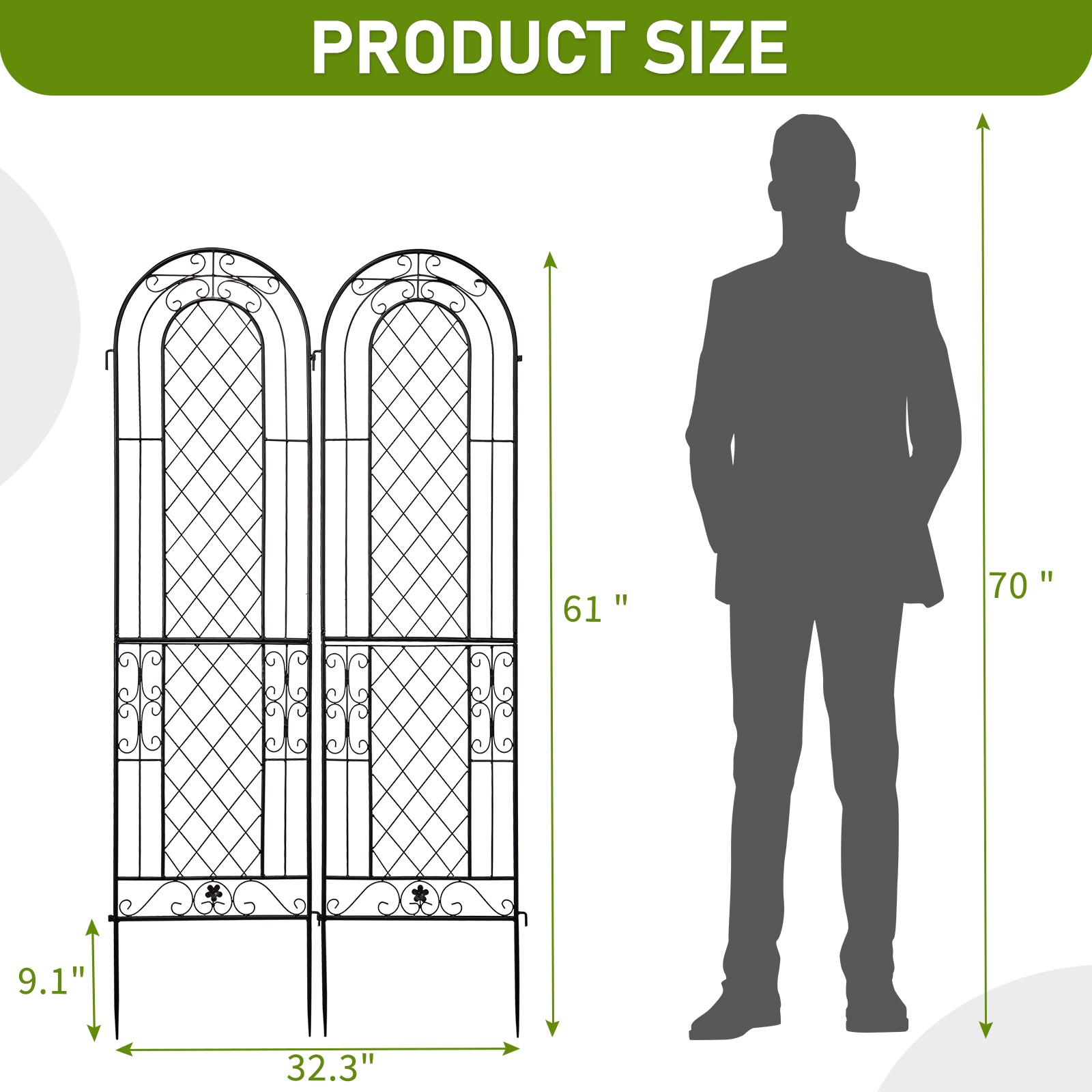 2 Pack 61" x 16" Garden Trellis for Climbing Plants, Outdoor Metal Rustproof