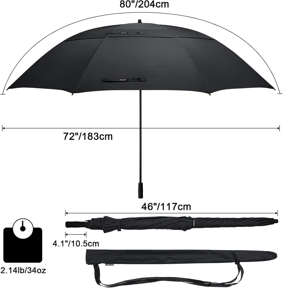 80 Inch Huge Large Oversize Golf Umbrella Double Canopy Vented Windproof Stick