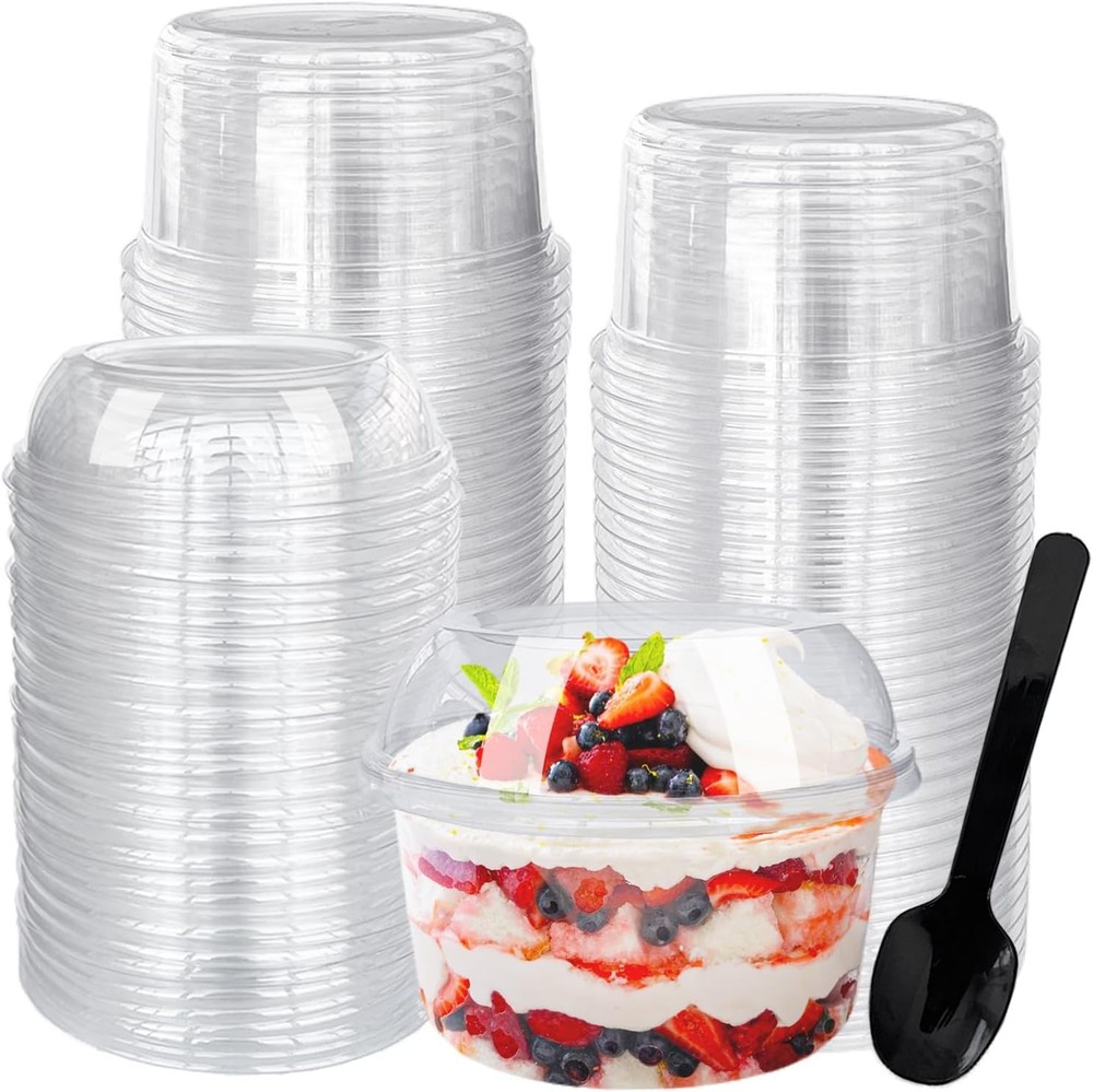 Disposable Clear Plastic Cups, PET Dert Cups with Lids and