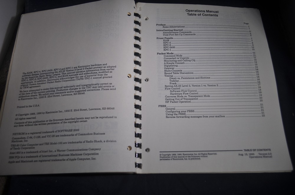 Kantronics Operations Manual KAM*KPC4*KPC2400*KPC1*KPC2