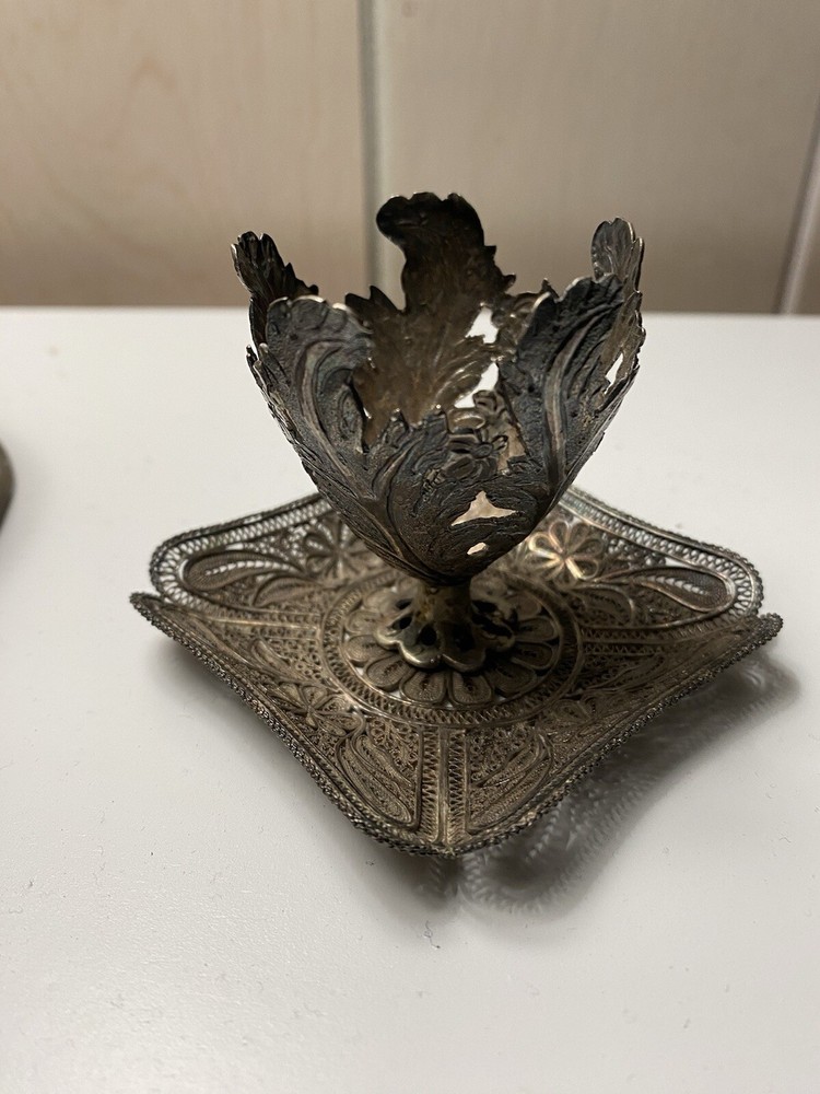 Vintage Filigree Egg Cups With Tray