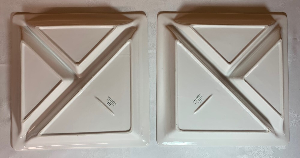 Grace Designs White Beaded Large Divided Serving Platter/Dishes - Very Good