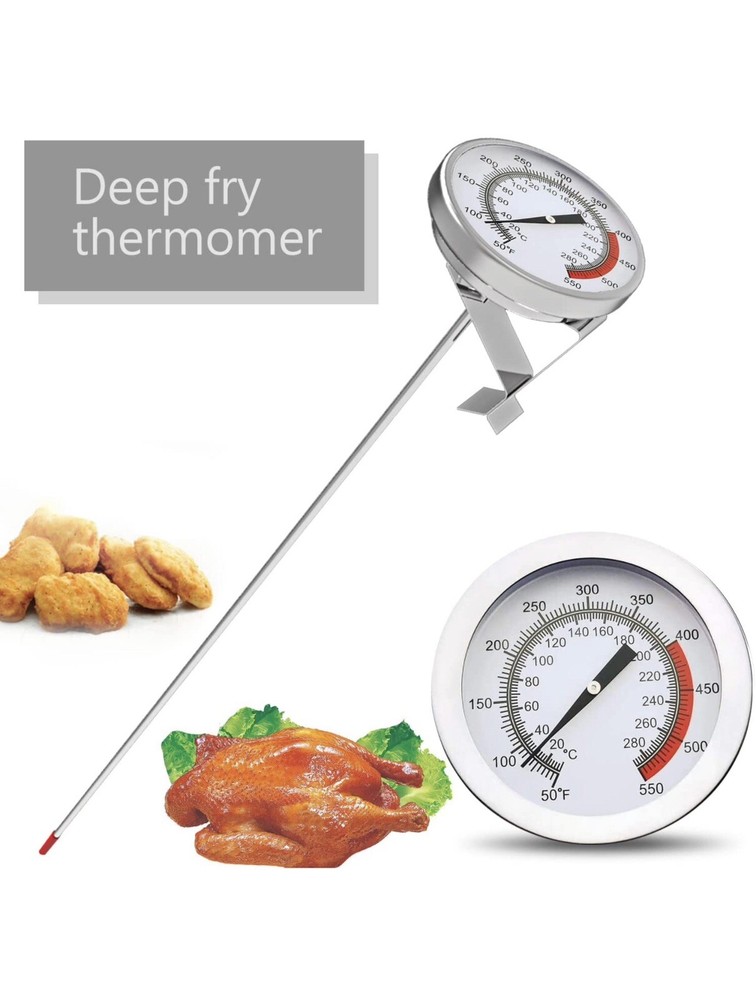 16" Long Stem Deep Fry Thermometer with Clamp (2 Pack)