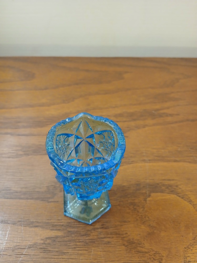 Light Blue Pressed Glass Toothpick Holder Star Decor