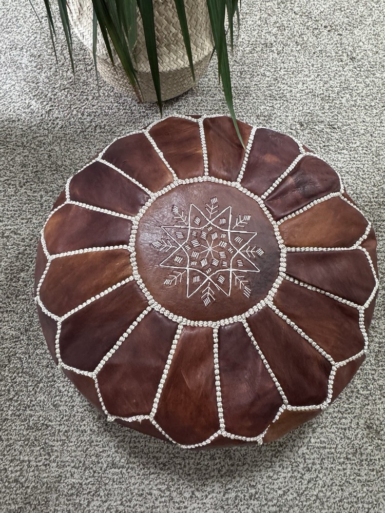 Moroccan Leather Ottoman Pouf 100% Handmade Genuine Leather