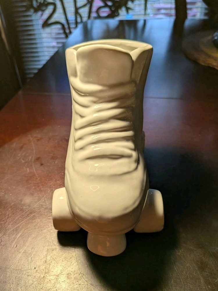 White Retro 80s Quad Roller Skate Planter Vase