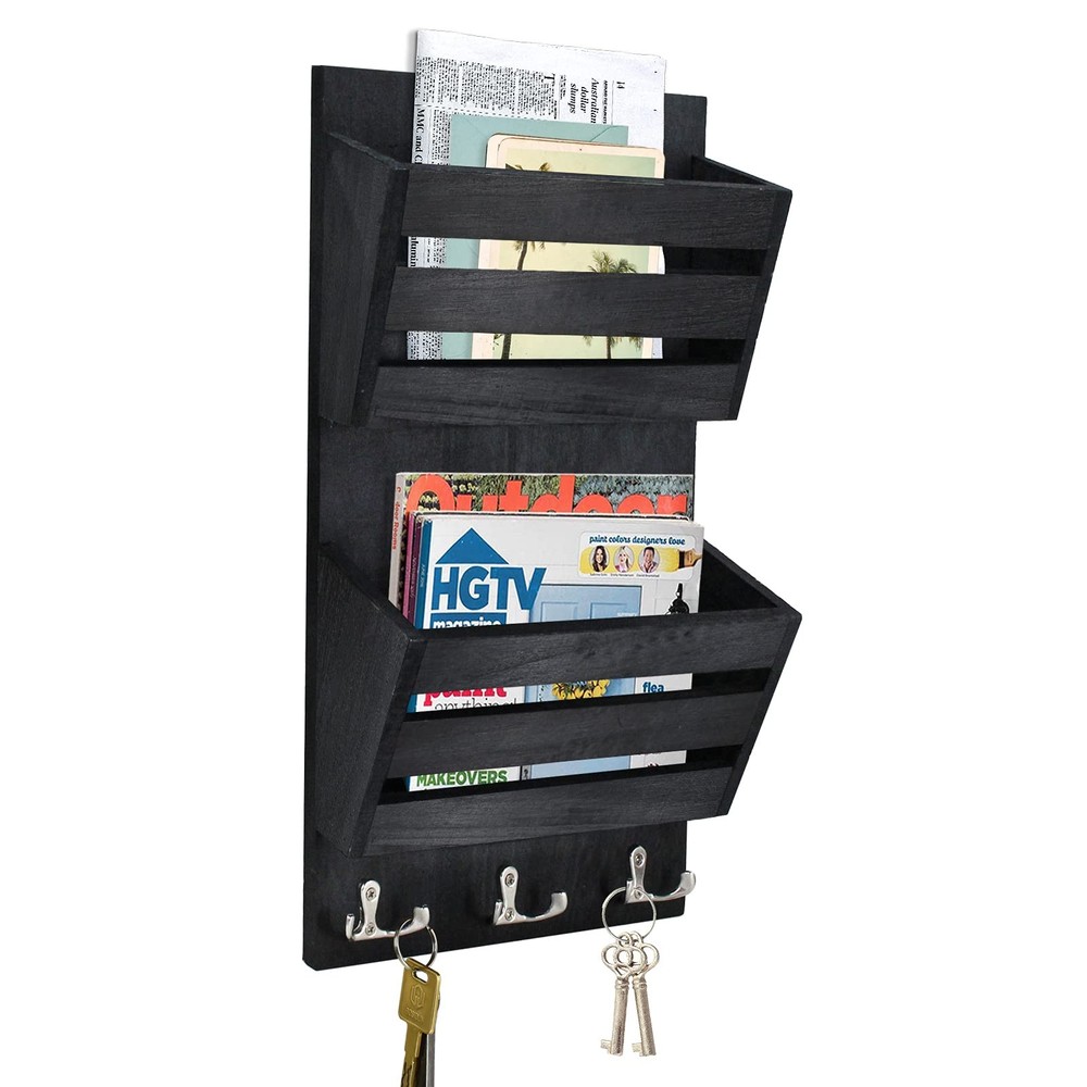 Rustic Mail Organizer Wall Mount with 4 Key Hooks,Mail Holder Wall Mounted，Ha...