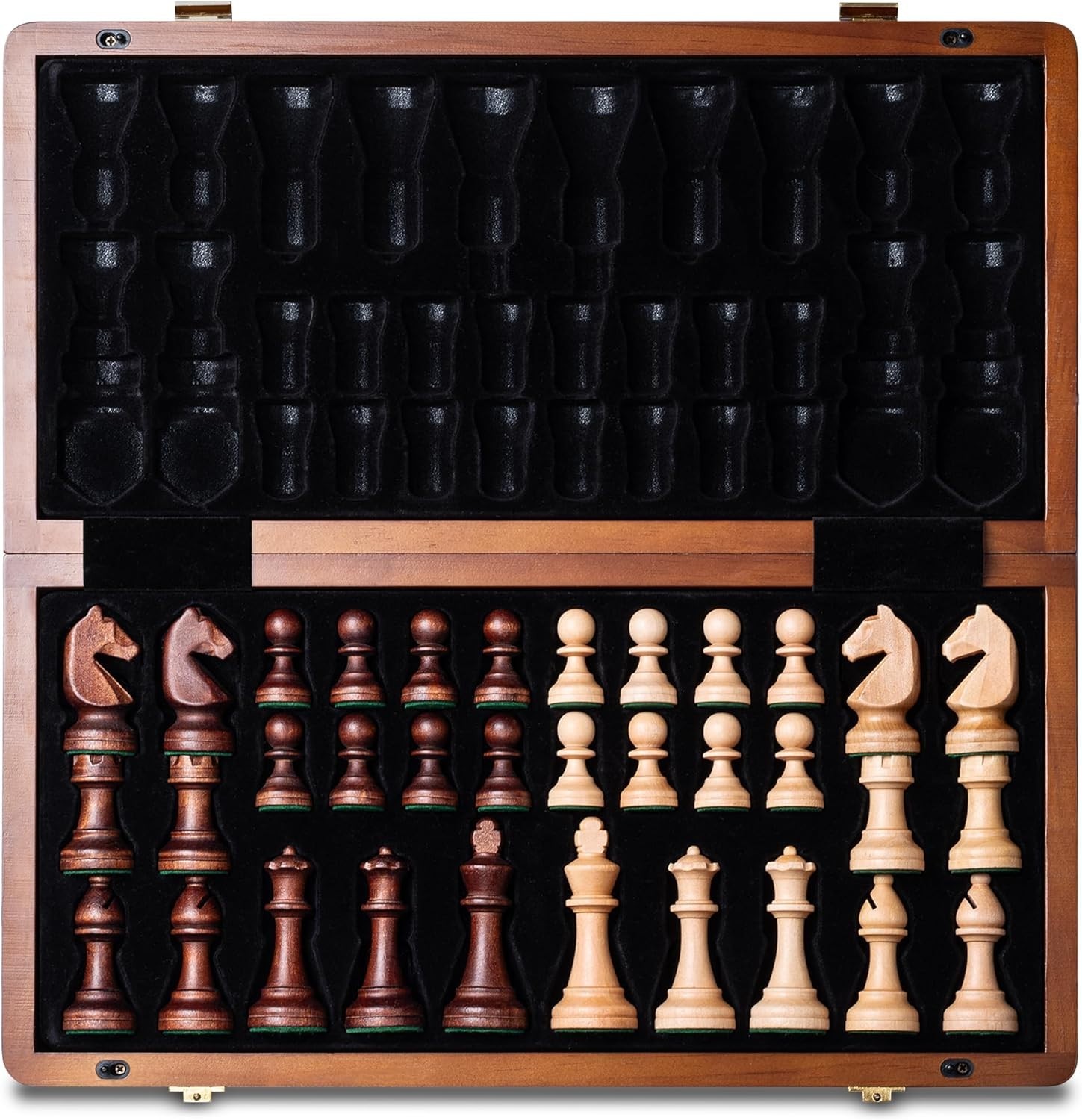15" Magnetic Wooden Chess Set – Handmade Staunton Pieces, Folding Travel Board