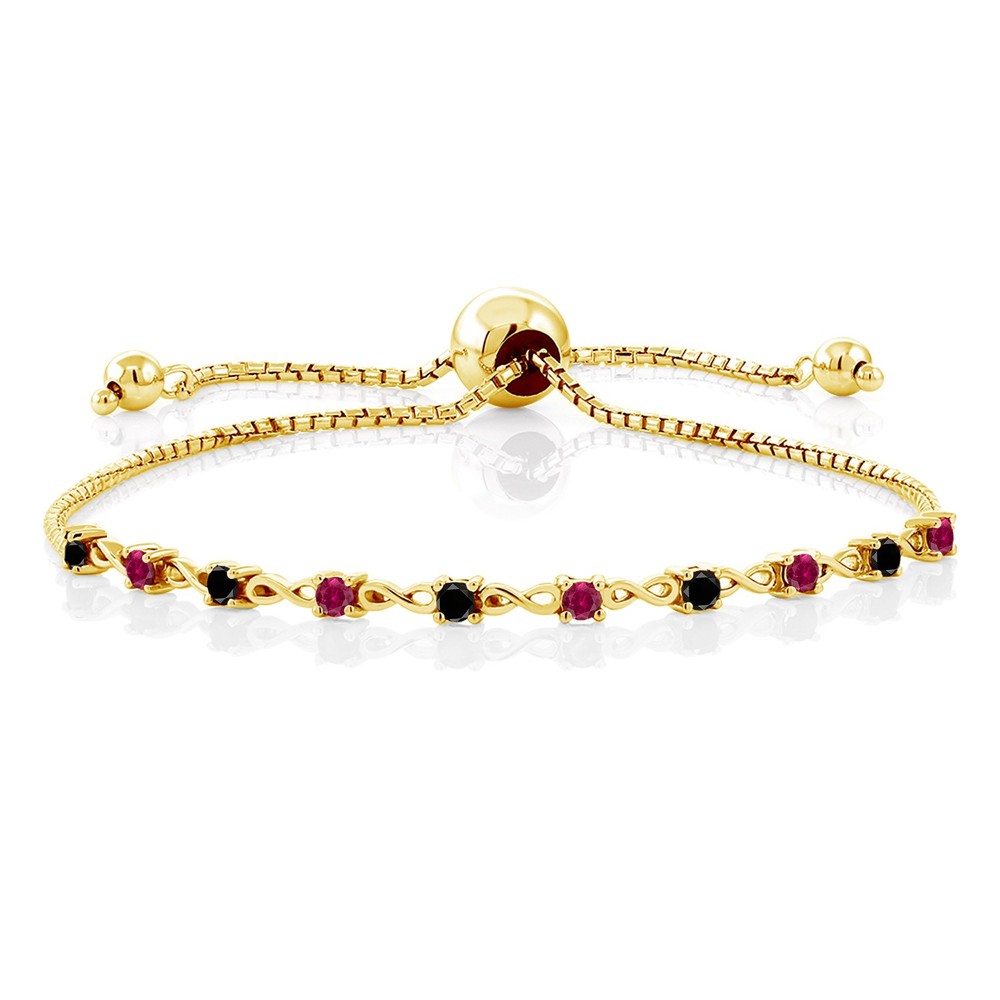 18K Yellow Gold Plated Silver Gemstone Birthstone and Red Created ruby Infinity