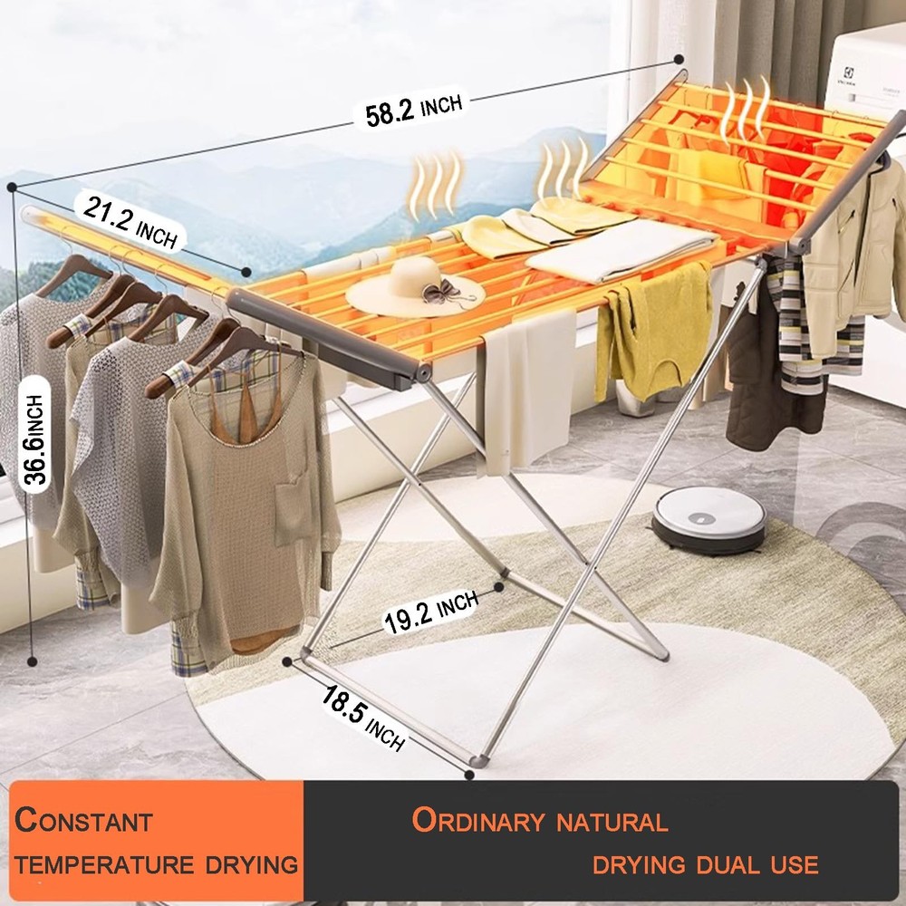 (1 Pack) Heated Clothes Drying Rack, Folding Electric Clothes Rack, Collapsib...