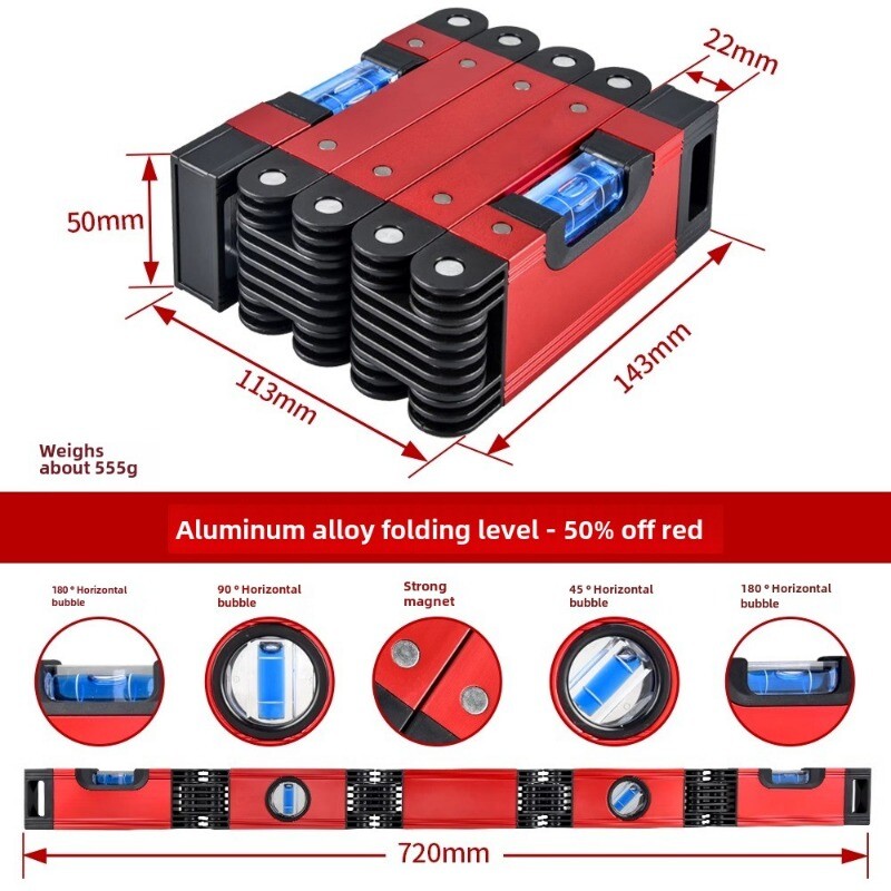 Five Folded Level Angle Measurement By Ruler Strong Magnetic Leveling Ruler