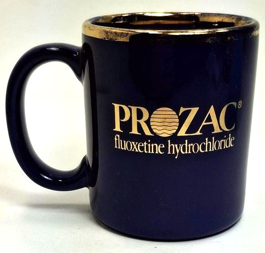 Prozac Dark Blue Coffee Mug Cup 12oz Eli Lilly Promo Pharma Drug Advertising