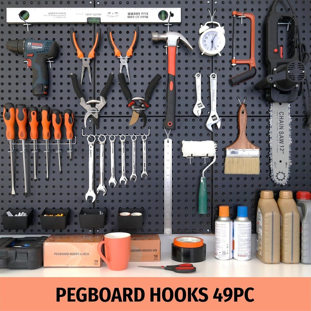 Pegboard Hooks Assortment 49PC, Pegboard Accessories with Pegboard Bins, Gara...