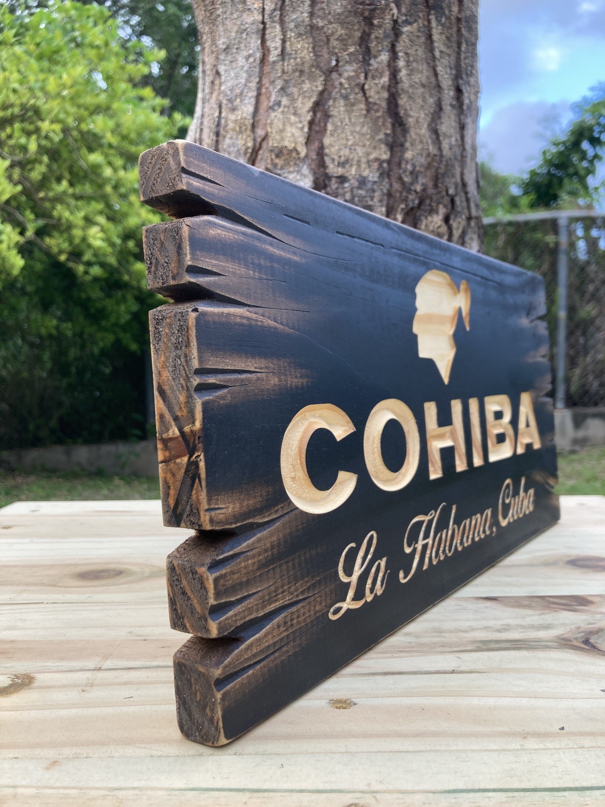 Cohiba Cigar Lounge Whiskey Bar Bourbon Wood Sign Carved Tavern Antique Look