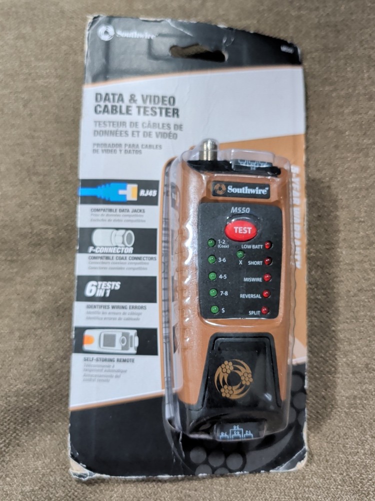 Southwire M550 Continuity Tester For Data & Coax RJ45 Compatible Data & Video