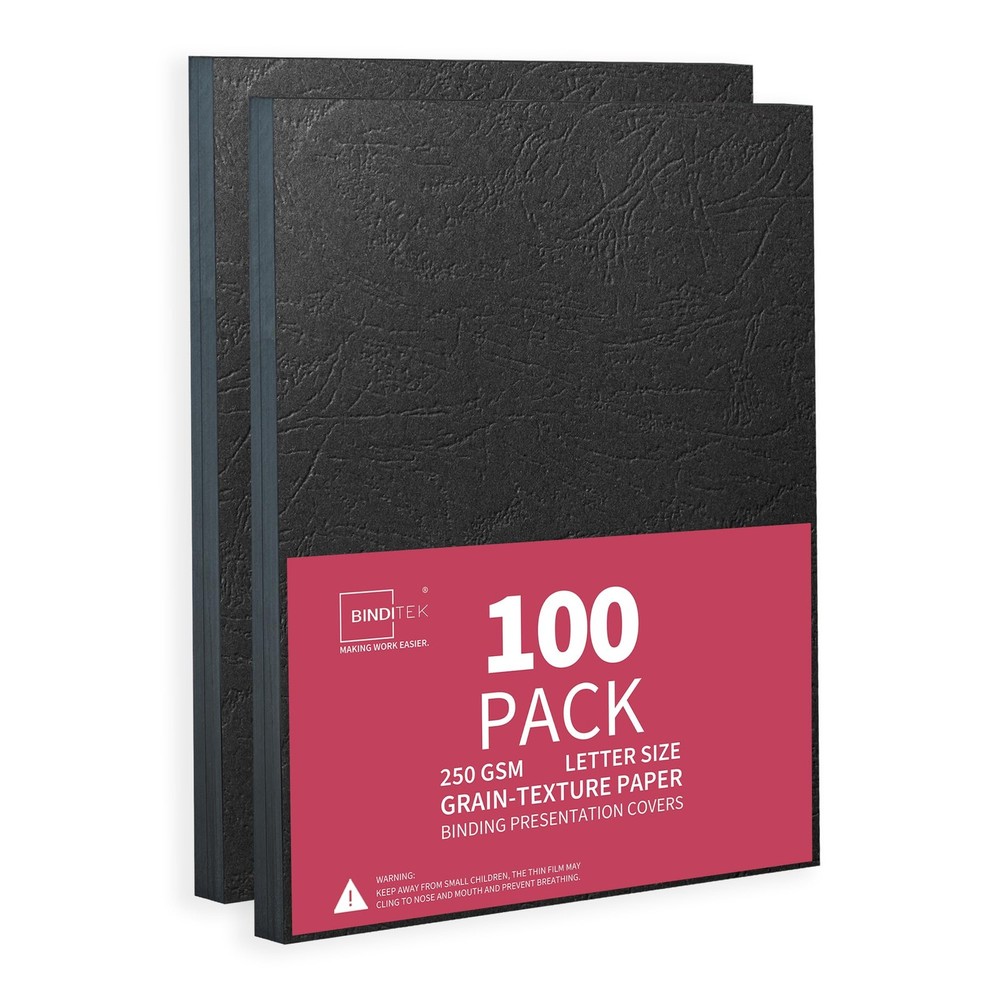 Binditek 100 Pack 13 Mil 100P , Grain-Texture, Black ( 250 Gsm )