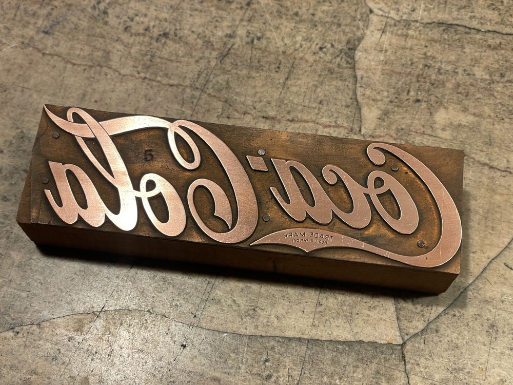 Printing Letterpress Printers Block Copper Coca Cola Script Logo (99)
