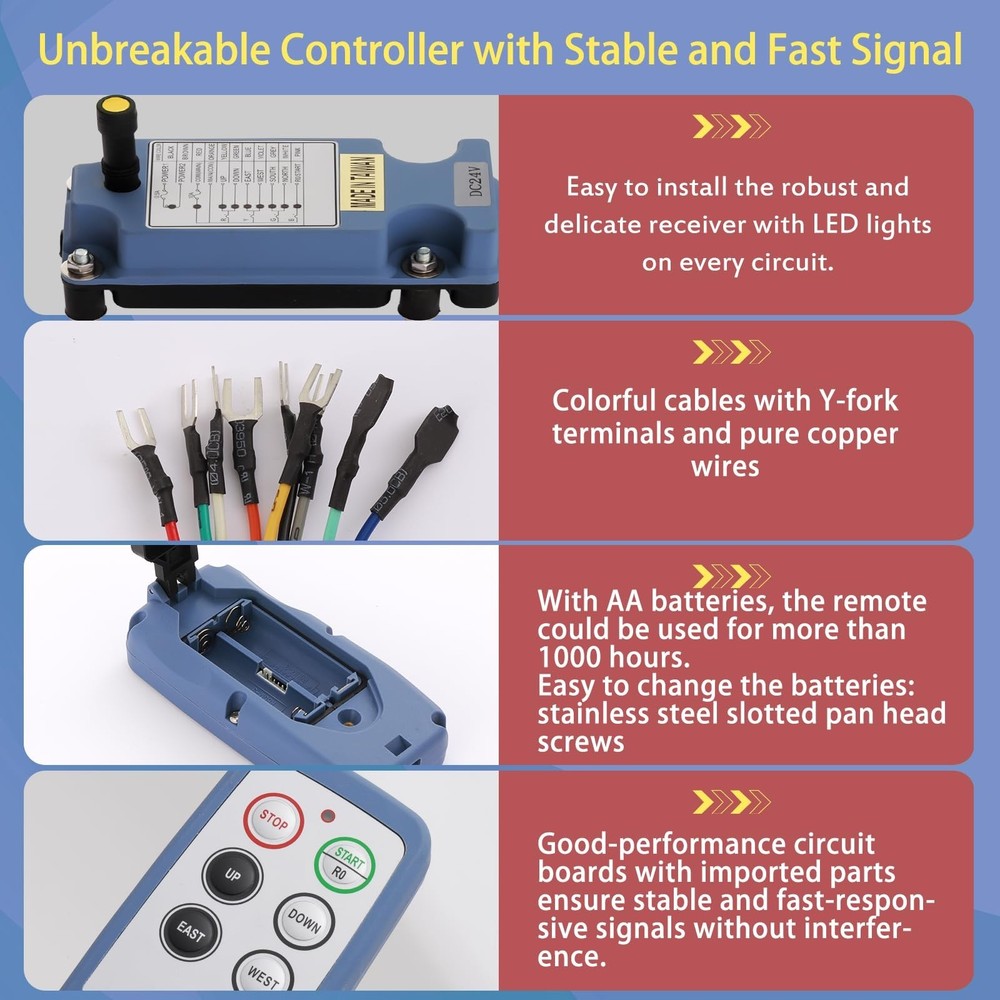 Crane Wireless Remote Control Industrial 4 Channel Button Controller for Elec...