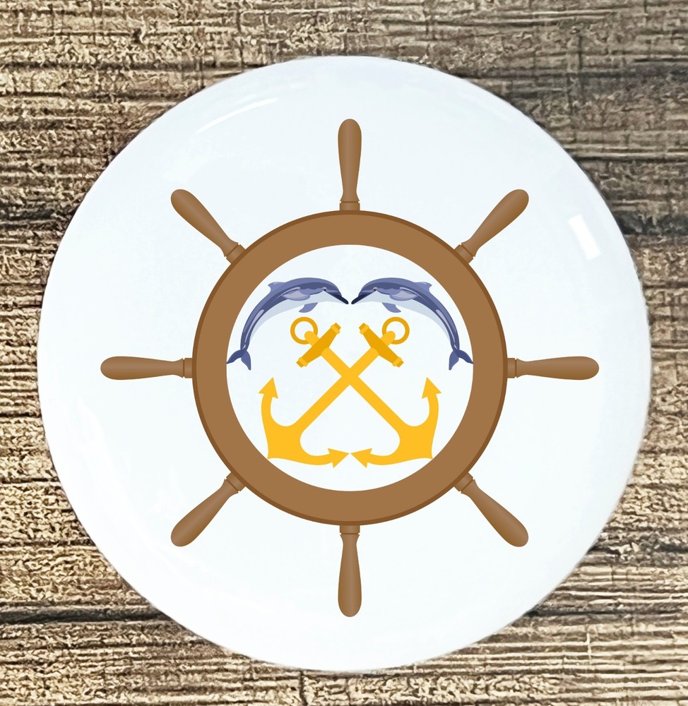 SHIPS WHEEL DOLPHINS ANCHOR WHITE CERAMIC KITCHEN CABINET DRESSER KNOB DECOR