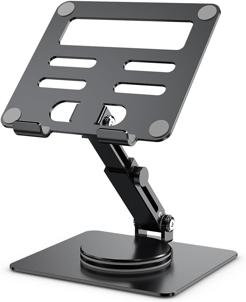 Tablet Stand for Desk, Adjustable Height & Swivel with 360° Rotating Base, Table