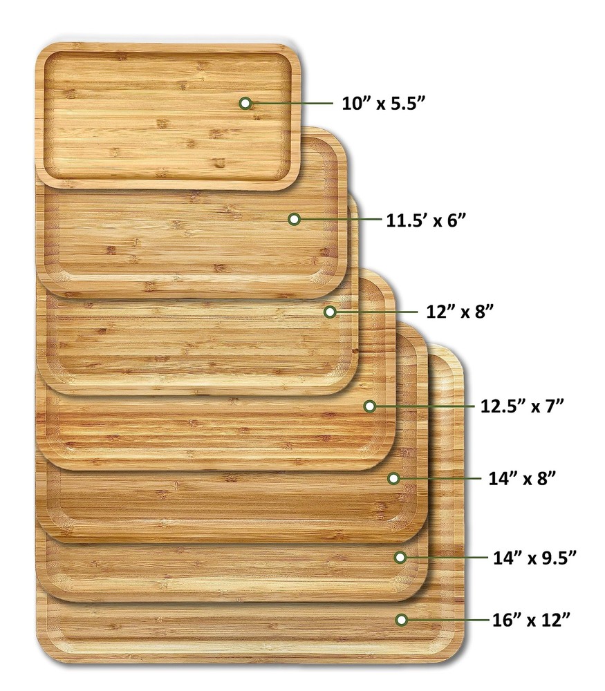 Bam&Boo Bamboo Serving Tray Natural Minimalist Rectangular (13.6” x 7.8" x 0....