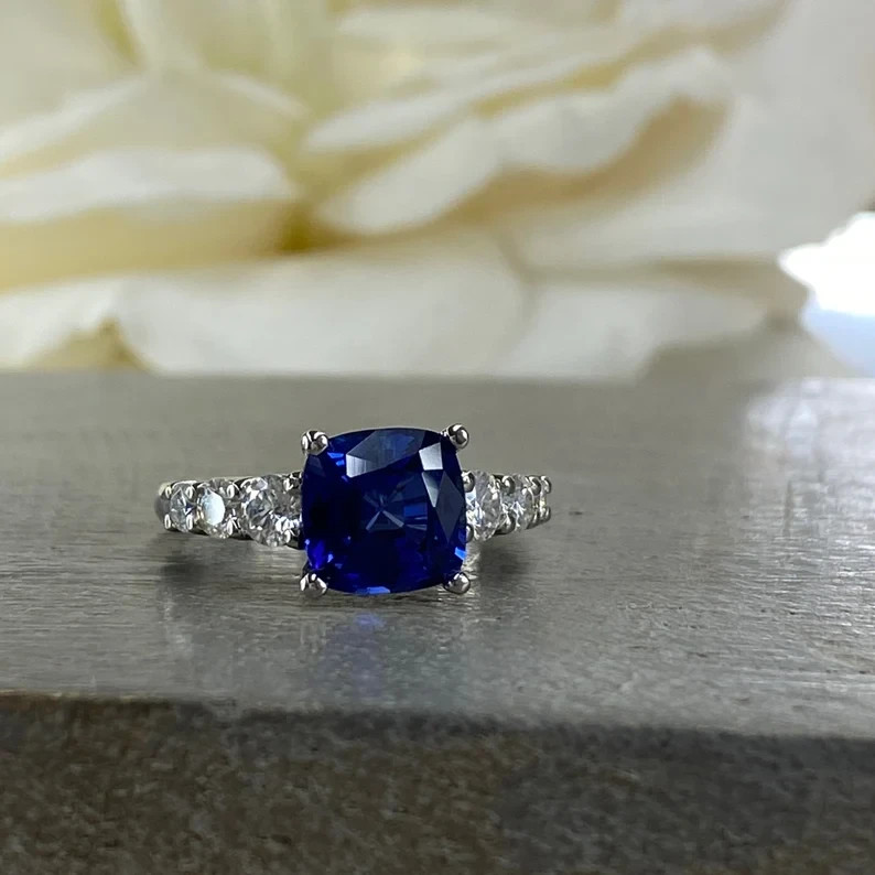 2.50 Ct Natural Sapphire Diamond Engagement Ring 14K Solid White Gold Size 6.5