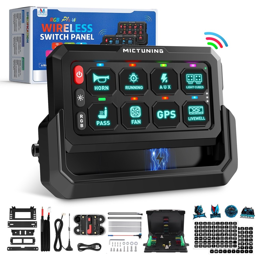 MICTUNING RGB 8 Gang Wireless Switch Panel, Circuit Control Relay System Box