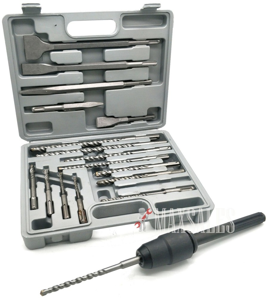 17Pc Drill & Chisel Set SDS Plus Drill Bits & SDS-MAX TO SDS-PLUS Adapter