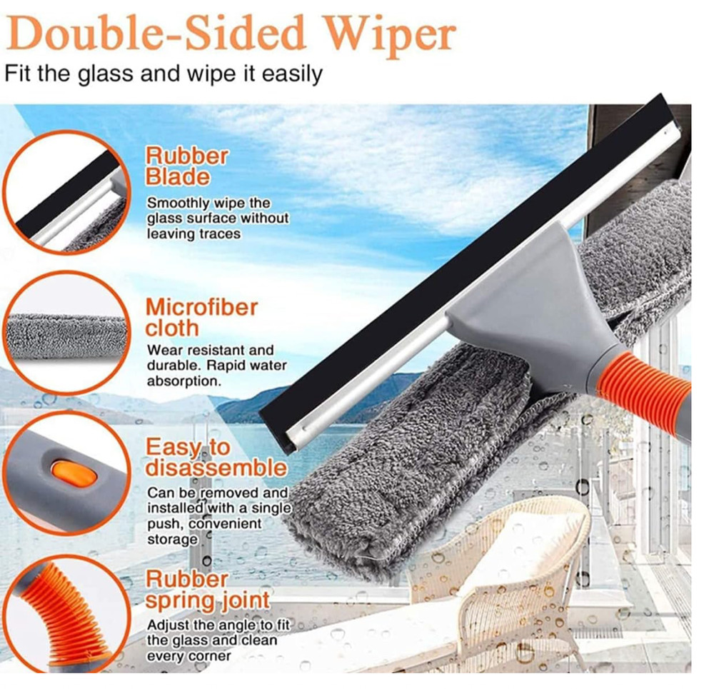 Squeegee Window Cleaner Baban 2 in 1 Window Cleaning Tool Extension Pole 100''