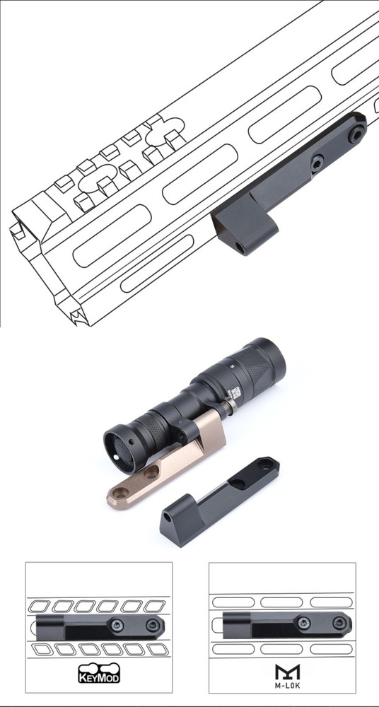 Tactical M640 M340 Flashlight Offset Mount Mlok keymod Rail Base Scout Light