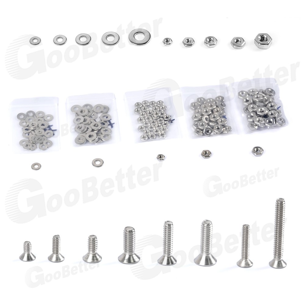 455Pcs Stainless Steel Flat Countersunk Head Hex Socket Cap Screw Bolt Nut SAE