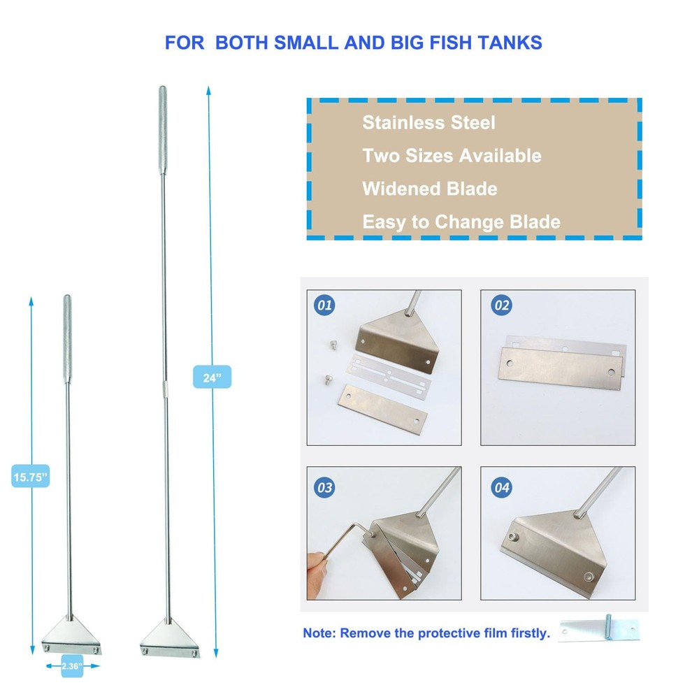 Fecsam 25.2 Inch Aquarium Algae Scraper/Remover for Glass Fish Tanks,...