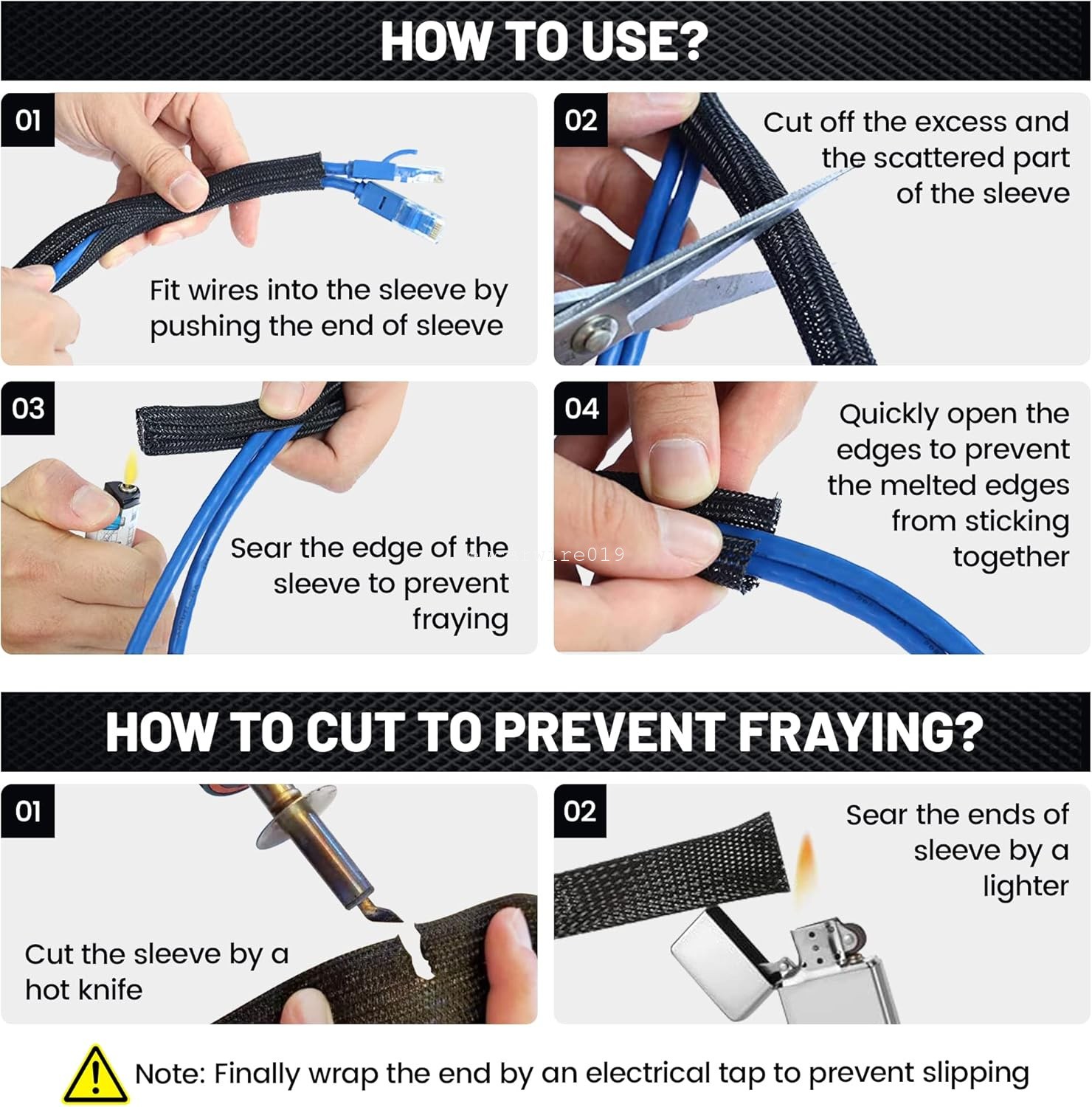 10FT Split Braided Cable Sleeve Self Wrap Wire Loom Cord Management Protector