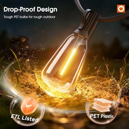 200FT Outdoor String Lights with Remote - Waterproof Dimmable LED Patio Lights,