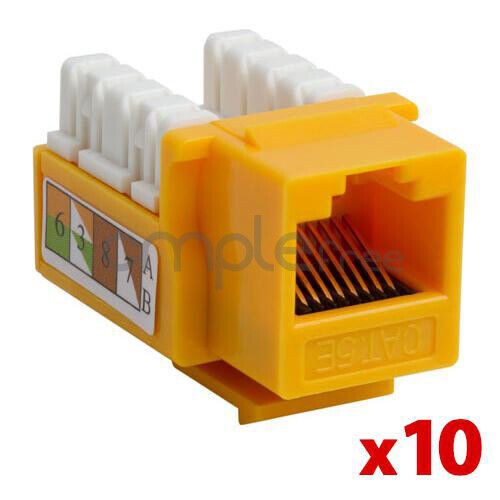10 pack Cat5E Keystone Jack Punch Down RJ45 CAT5 Yellow
