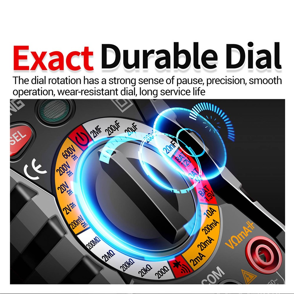 Digital Multimeter Auto-Ranging 600V 10A Measures AC DC Volt Amp Ohm Temp Diode
