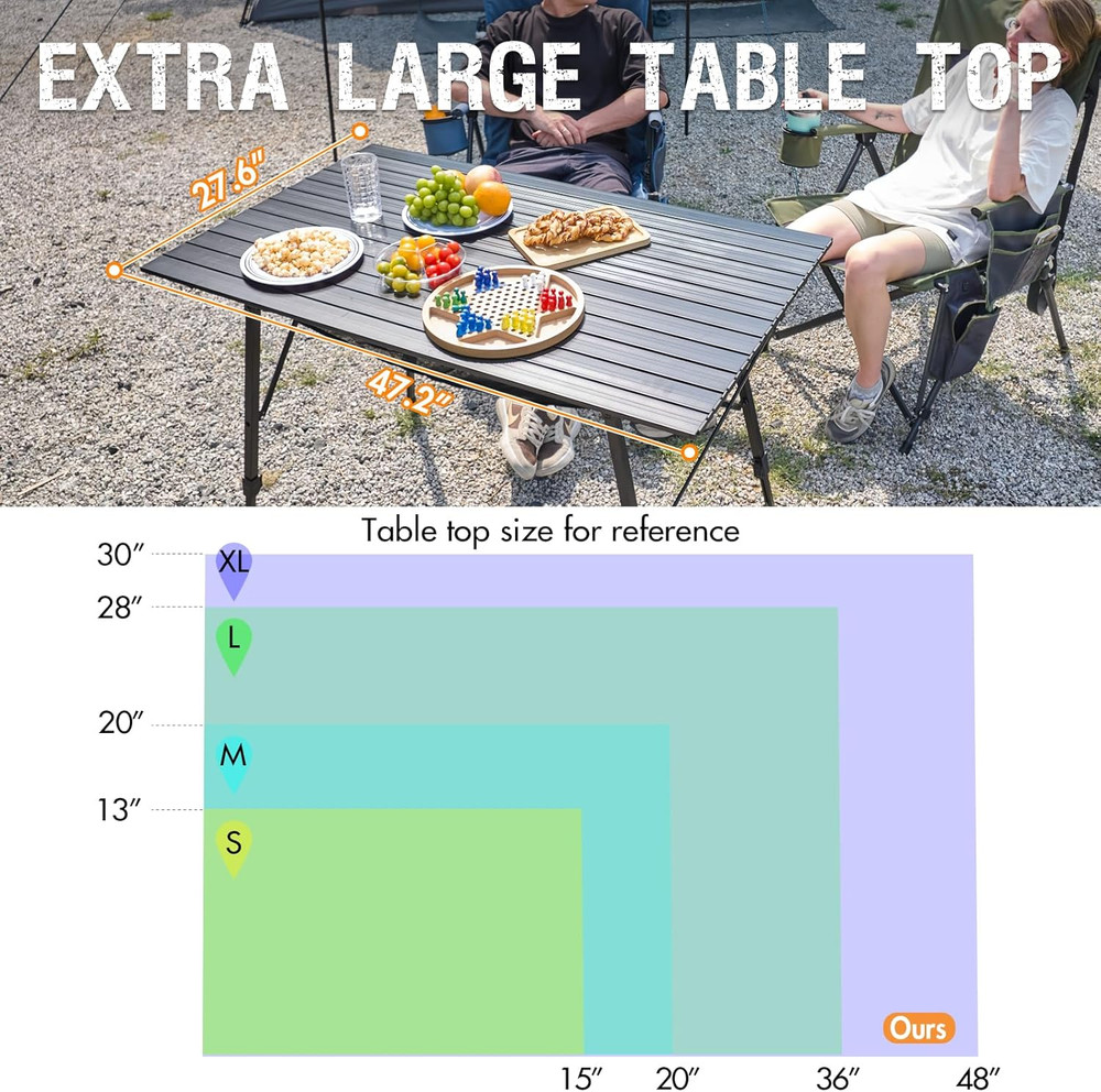 Camping Table Portable Foldable with Adjustable Legs, Aluminum Folding Table Rol