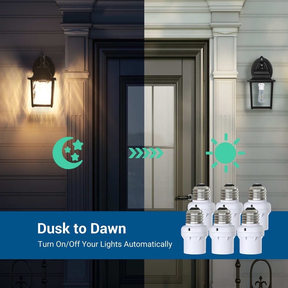 DEWENWIL 6 Pack Light Sensor Socket Dusk to Dawn Sensor Socket Light Bulb Socket