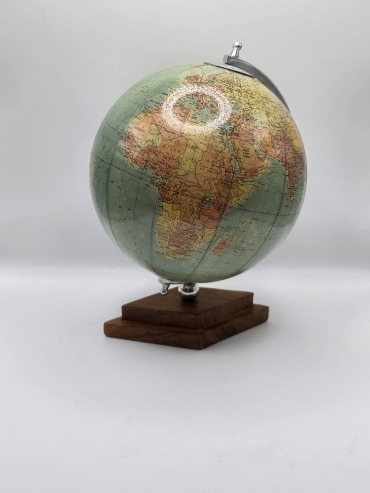 Vintage Earth Globe On Wood Stand 8"